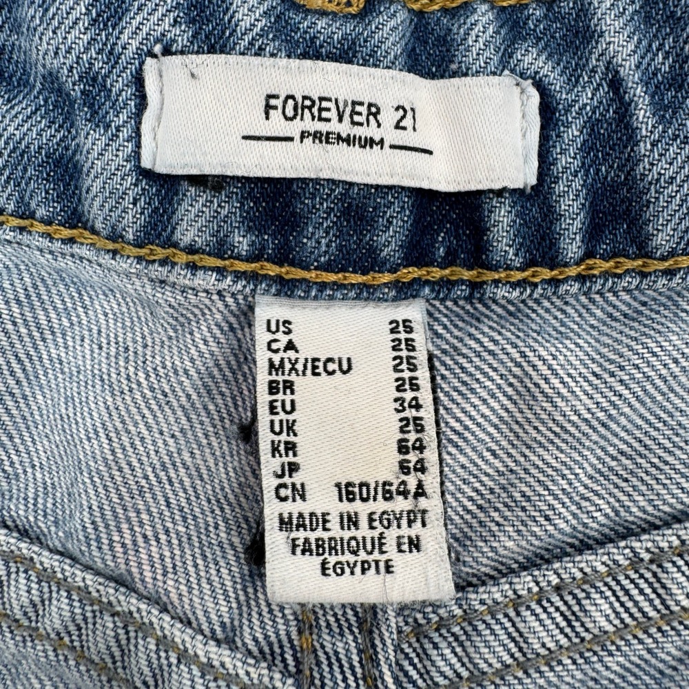 Forever 21 Premium Wide Leg Distressed Jeans Womens 25 Blue High Rise Ripped - Picture 7 of 11